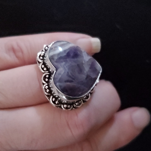 New Unique Heart Shaped Chevron Amethyst 925 Silver Statement Ring. - Picture 16 of 16